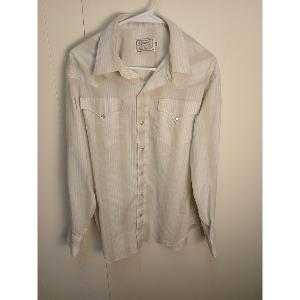 Vintage H Bar C California‎ Ranchwear Western Pearl Snap 16.5/35 White Striped!!